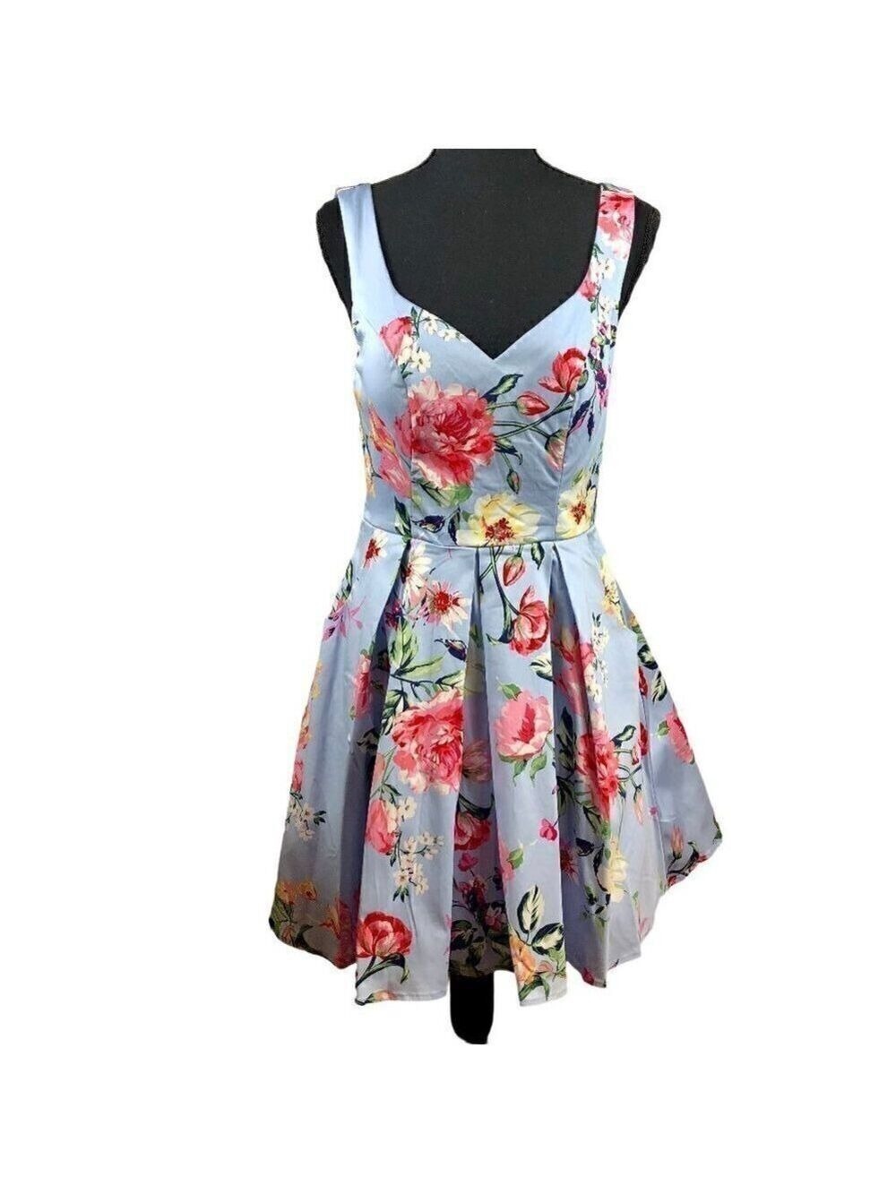 Trixxi Blue Floral Fit and Flare Dress Junior Size 9 NWT